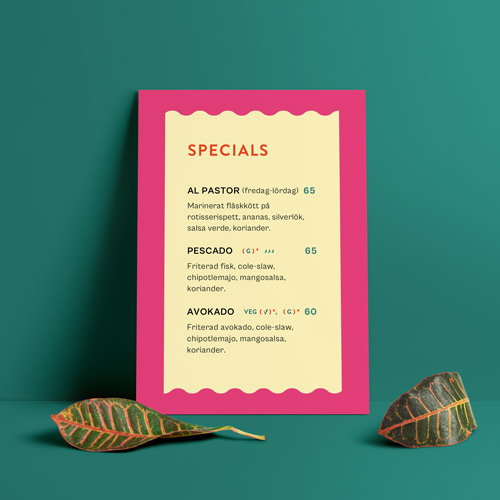 Menu design for a Mexican restaurant showing their Special dishes